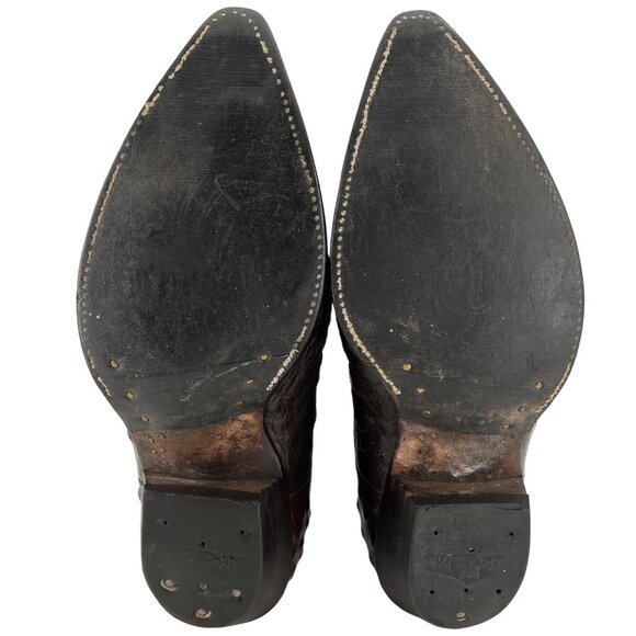 Vintage Nocona Cowboy Boots Ostrich Embossed Leather Brown Mens 10.5D Western - Picture 2 of 14